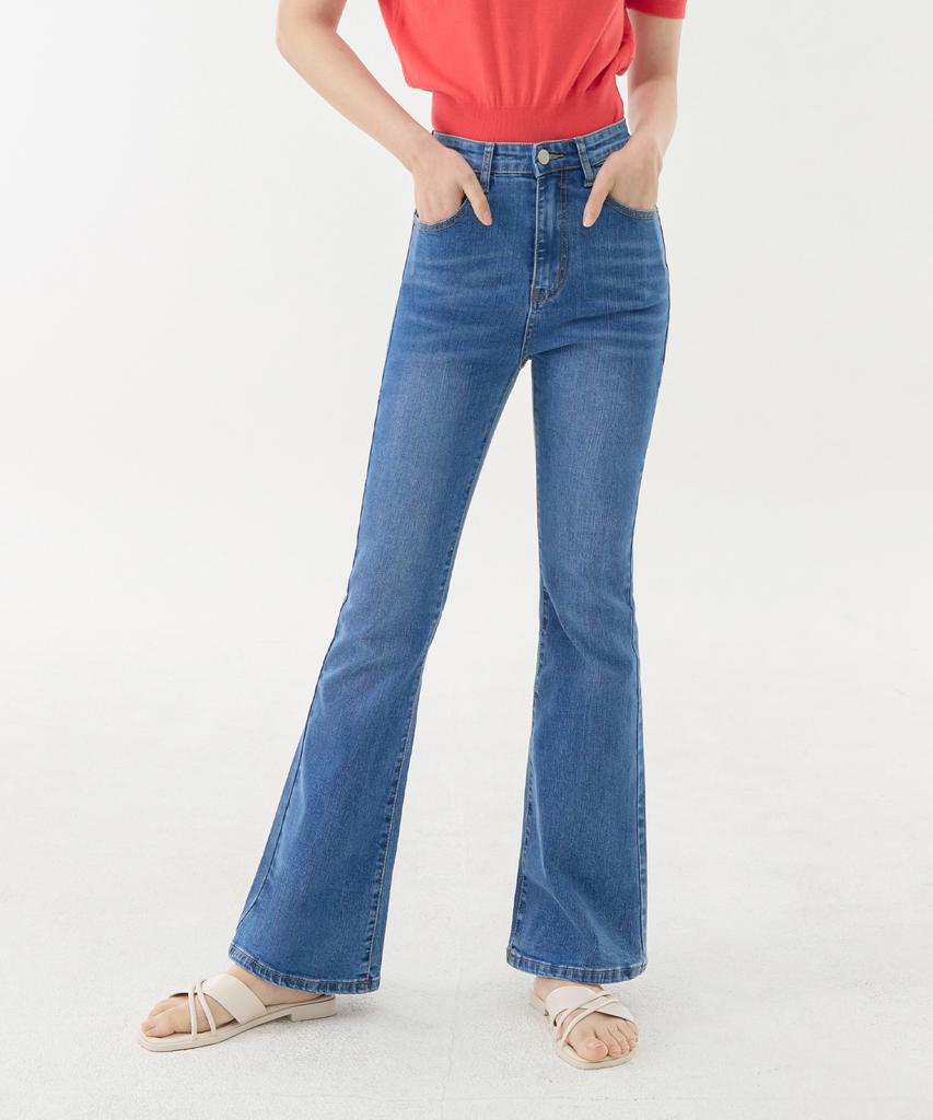 Jinmania Lineup Semi-Long Bootcut Stretch Denim Pants (Medium Blue)