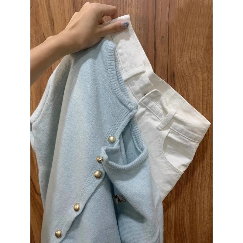 

Весенне-осенний свитер-верхняя одежда, мягкий, клейкий, нежный вязаный кардиган Blue S [Recommendation 70/45.00kg]]