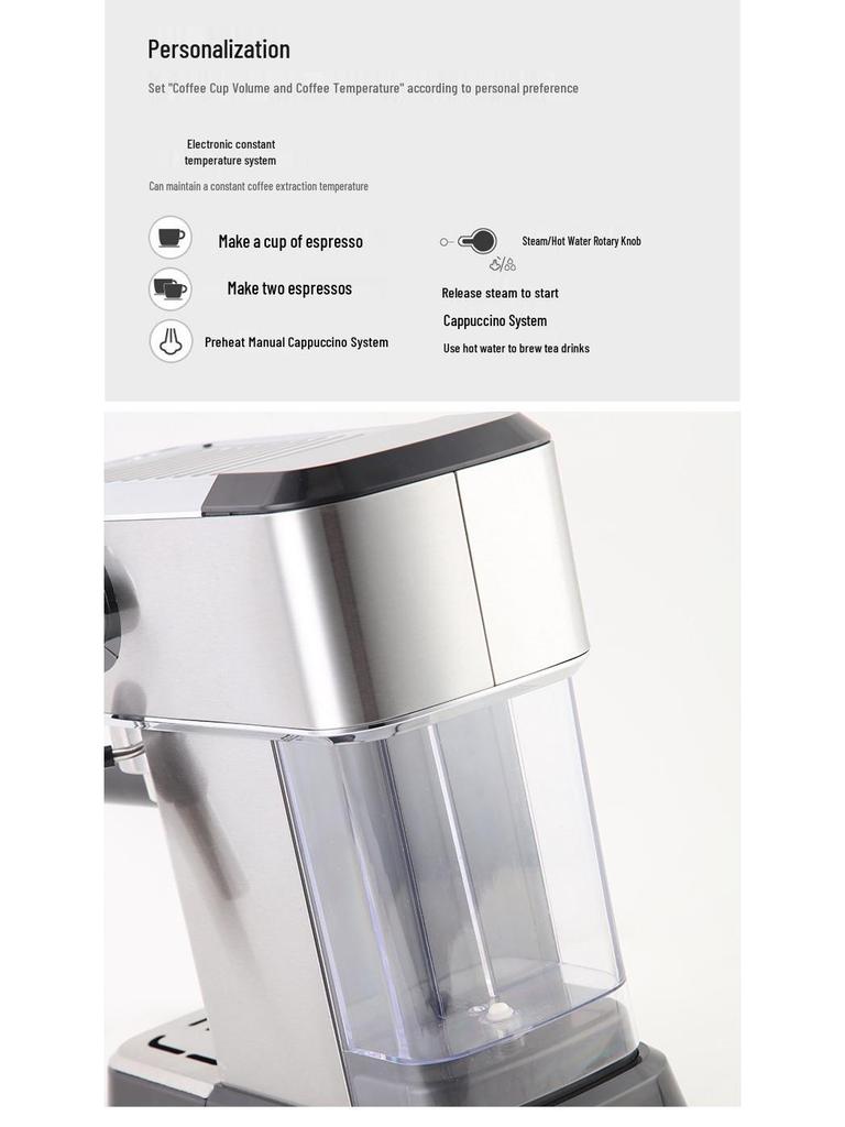 110V High-Pressure Italian Espresso Machine with Steam Milk Frother