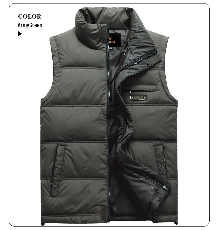 Classic Men's Plus Size Thickened Down Vest for Middle-aged & Elderly - Warm Sleeveless Stand Collar Jacket