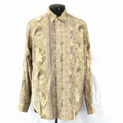 Vintage Made in Italy/NARACAMICIE Vzorovaná košile s dlouhým rukávem z viskózy/Pánské S/Hnědý tón/Manžeta na knoflík(POUŽITÝ)