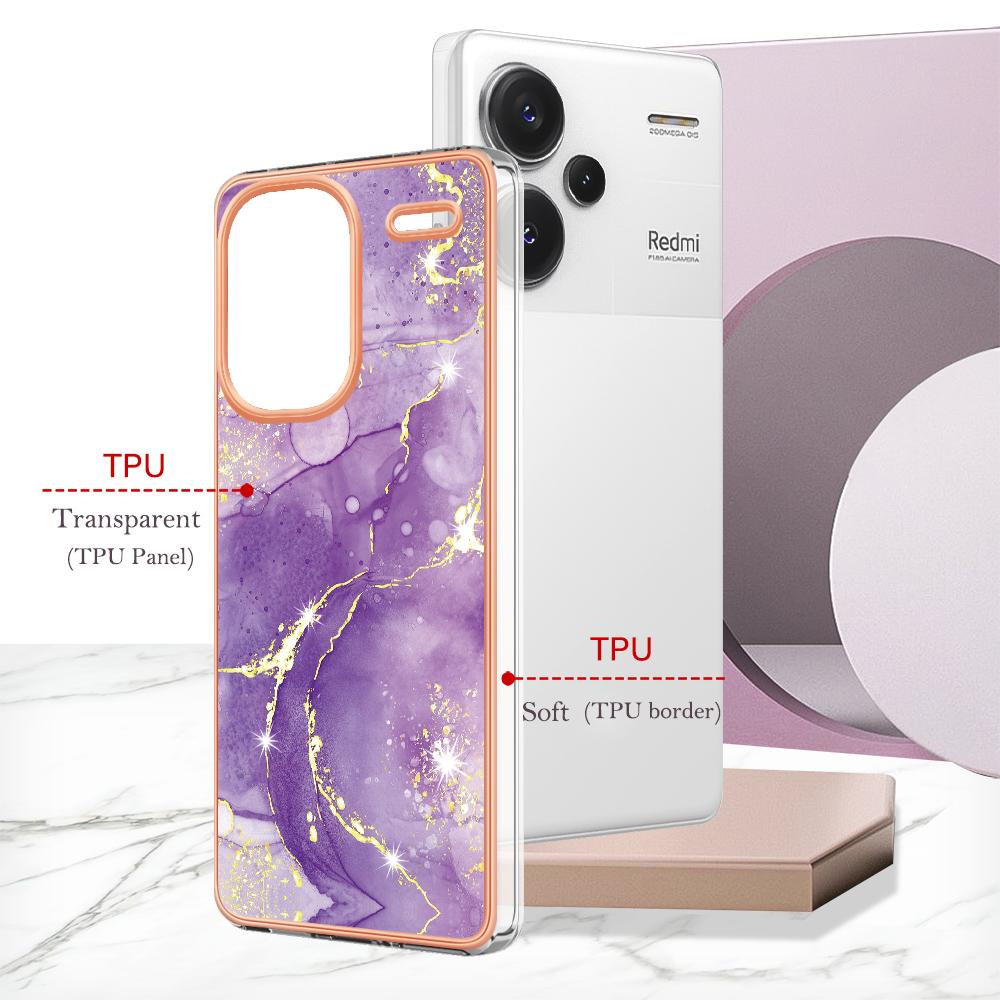 For Xiaomi Redmi Note 13 Pro+ 5G TPU Case with IMD Marble Pattern Electroplated Back Cover