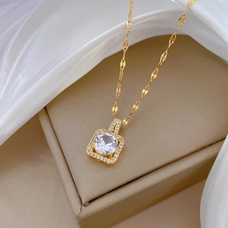 Classic Personality Stainless Steel Romantic Micro-inlaid White Cube Earrings Necklace Set Girls Party Dinner Gift