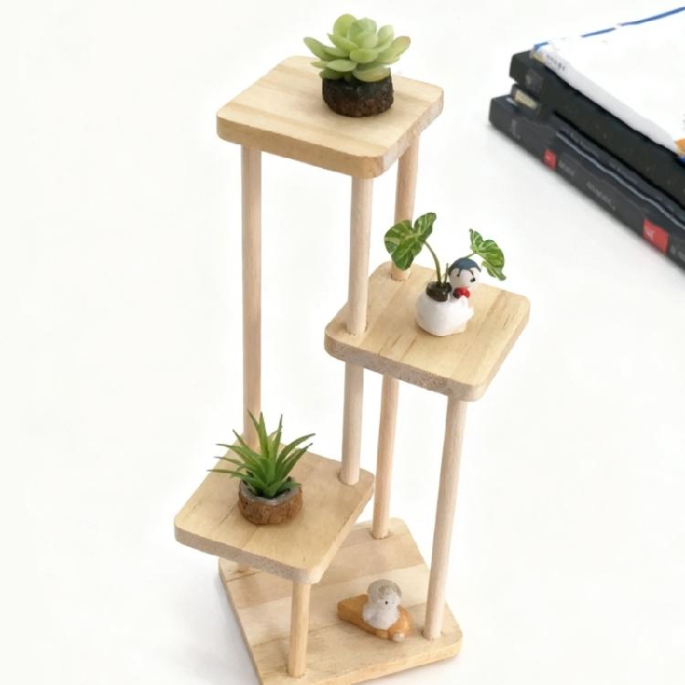 Wooden Tiered Plant Display Shelf 1/12 Doll House Accessories Collectible Furniture for Project Scene Display Decoration