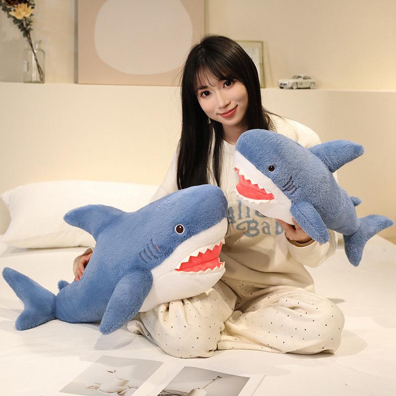 Simulated shark throw pillow plush toy doll blue big shark doll children accompany soothing rag doll