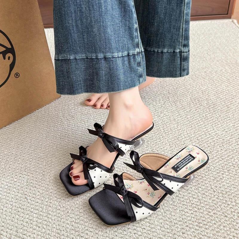 

Модные летние босоножки на высоком каблуке, женские сандалии с открытым носком и бантом-бабочкой, модные туфли с квадратным носком, слипоны, сандалии для вечеринок на открытом воздухе, Zapatos De Mujer 35 чёрный