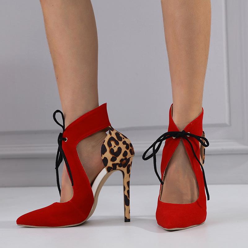 Pantofi noi cu toc stiletto ascuțit cu imprimeu leopard - Pantofi sexy, la modă pentru femei cu accente de culoare