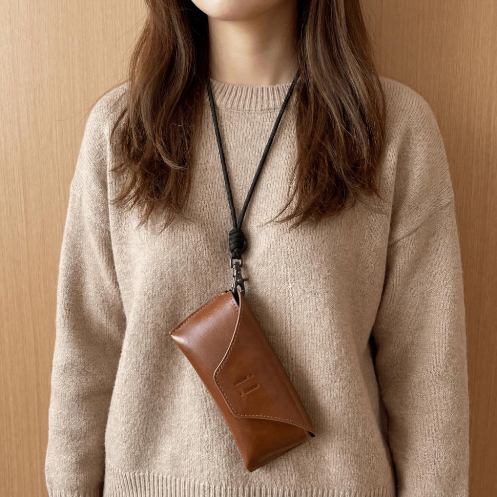 Hanging Neck PU Leather Glasses Bag Solid Color Sunglasses Eyeglass Bag Glasses Storage Bag Female