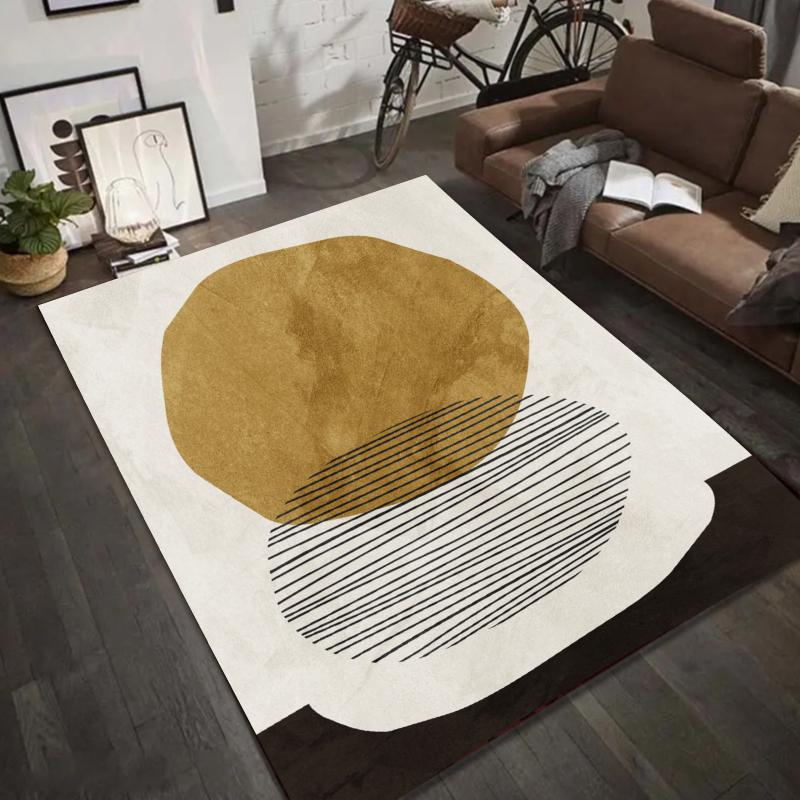 Geometric Abstract Circle Pattern Area Rug Modern Minimalist Floor Mat Carpet Beige Brown for Living Room Home Decoration