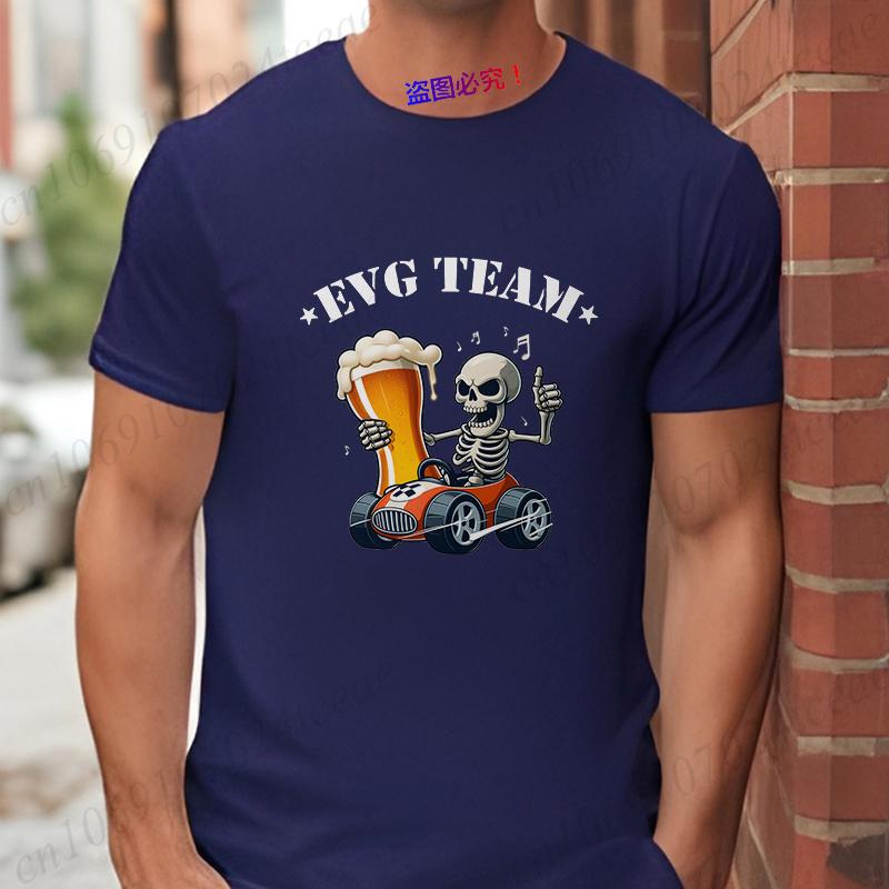 French Evg Team Future Groom Man Squad T-shirt Men's Single Farewell Tees Bachelor Party Shirt Funny Beer Skeleton Wedding Tops