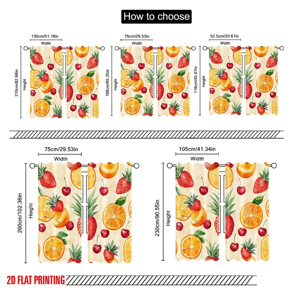 2pcs,2D Plane Printing Curtains Digital Printed Fruit Fiesta 100% Polyester (without Rod) All Seasons Use for Living Room,