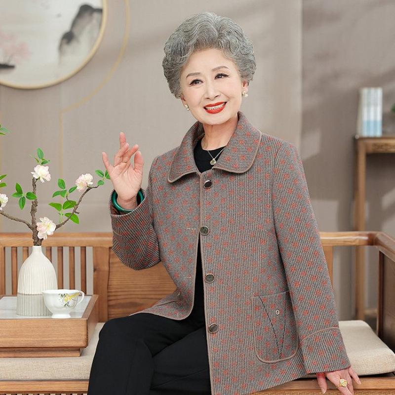 Spring Women's Jacket Clothes Autumn Cardigan Long Sleeve Top Old Lady Jacket