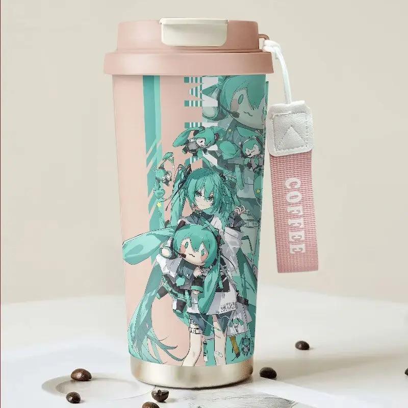 Hatsune Miku Personality Cute Animation Peripheral Thermos Cup Secondary Cartoon Creative Stainless Steel Straw Cup Holiday Gift
