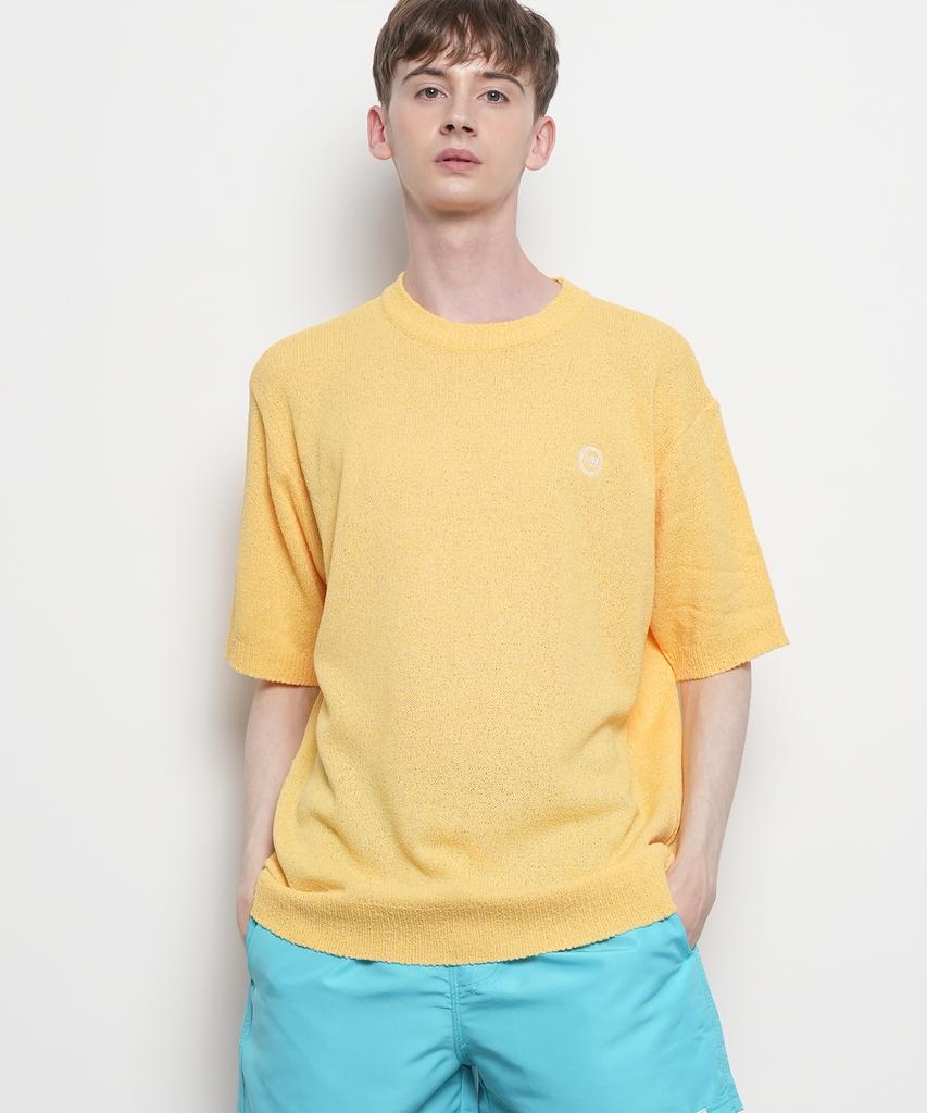 THE-ABON Men'S Summer Boucle Knit Round Short Sleeve T-Shirt Sky Blue