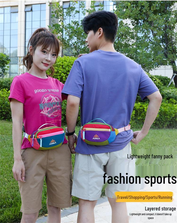 Azeera Unisex Crossbody Backpack: Dopamine Color Block Outdoor Waist Bag with Belt, Sporty Casual Shoulder Bag.