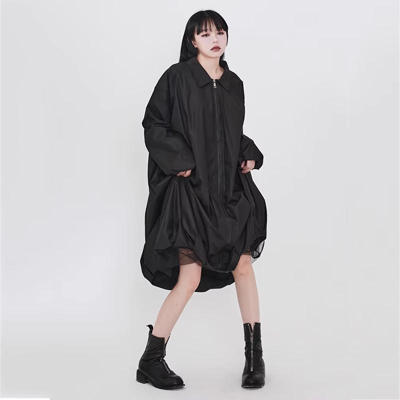 XITAO Women Loose Lantern Zipper Patchwork Dress GJ1218