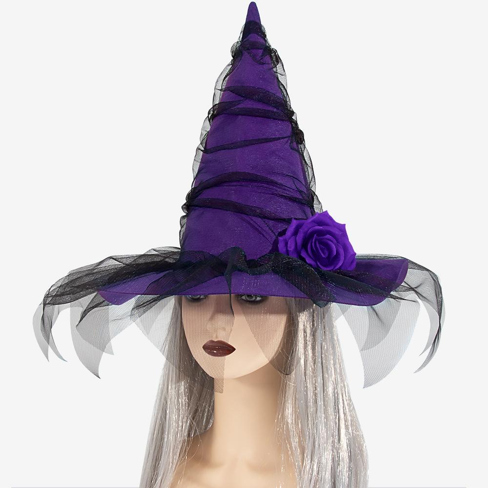 New Products, Halloween, Baroque Witch Hat, Mesh, Simulated Flower Decoration, Accessories, Gothic, Queen Cosplay, Witch