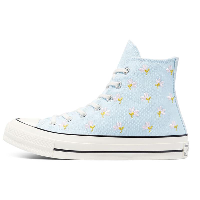 

Converse Women s Chuck 70 High Embroidered Floral Print Chambray Blue Women s 35