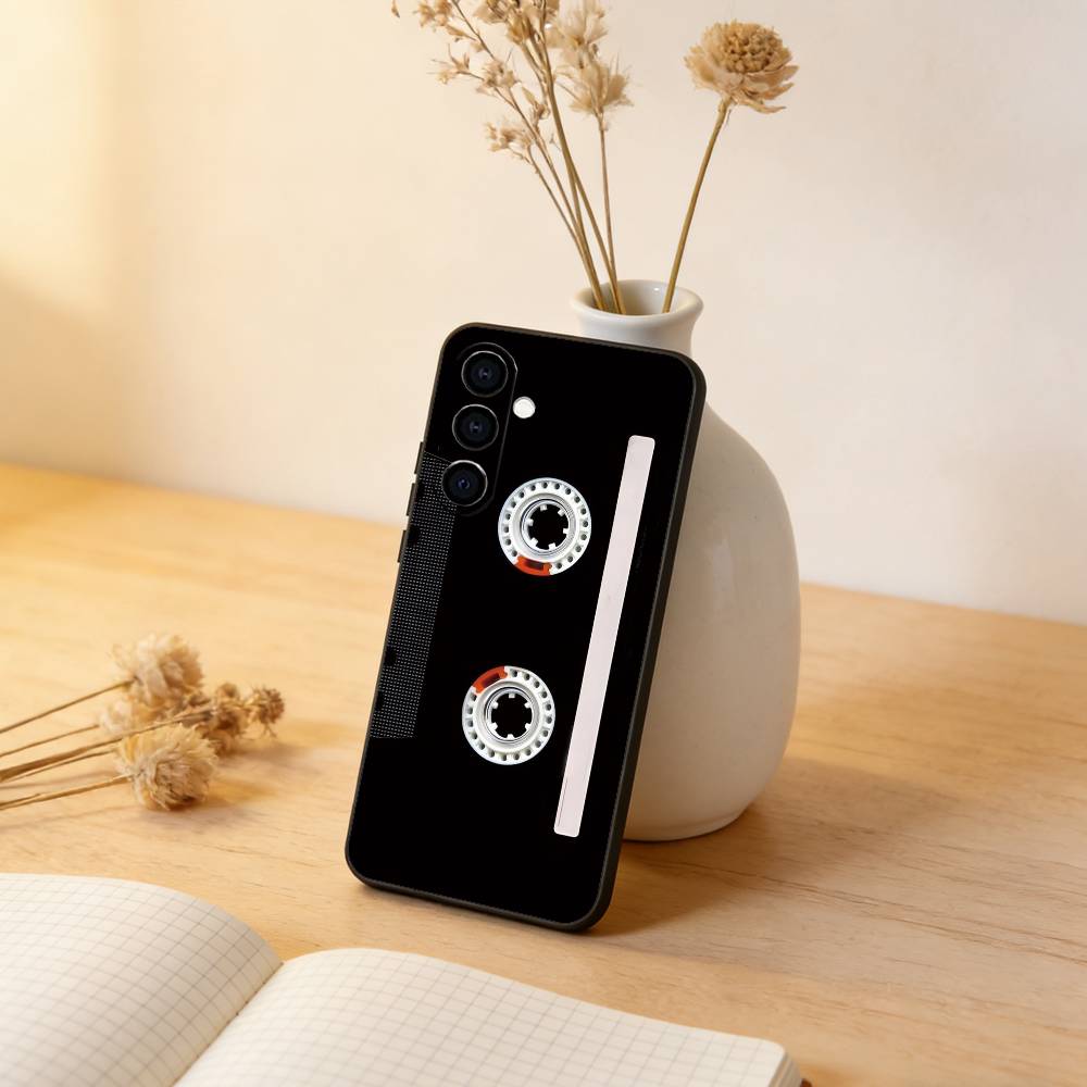 

Cassette Tape Retro Style Phone Case Black Silicone Soft For Samsung Galaxy A73,A72,A71,A70,A53,A52,A51 Samsung a42 5g