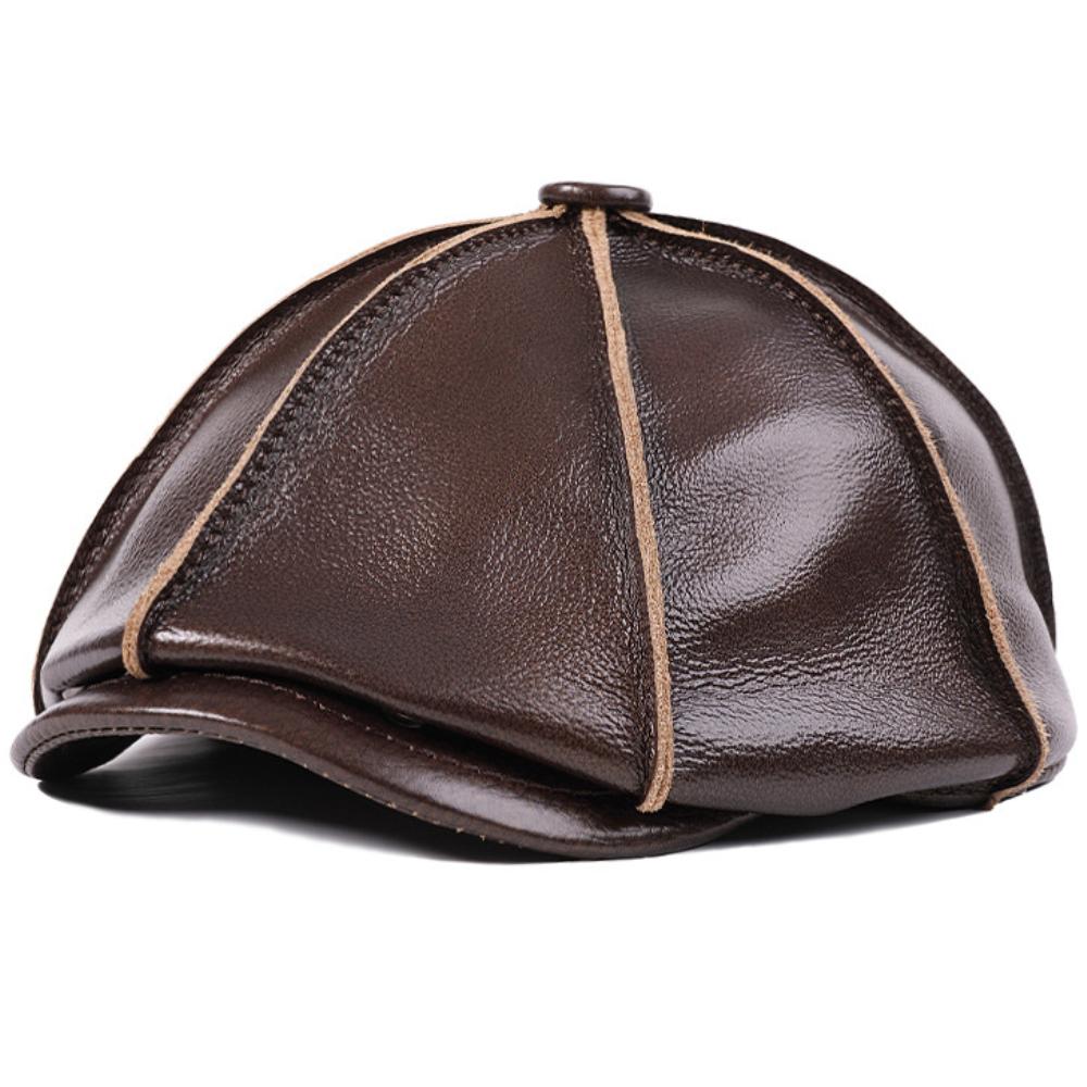 

HT4848 Berets for Men Women High Quality Genuine Leather Hat Octagonal Ivy Flat Cap Male Female Autumn Winter Hat Beret Caps L 55-56cm коричневый