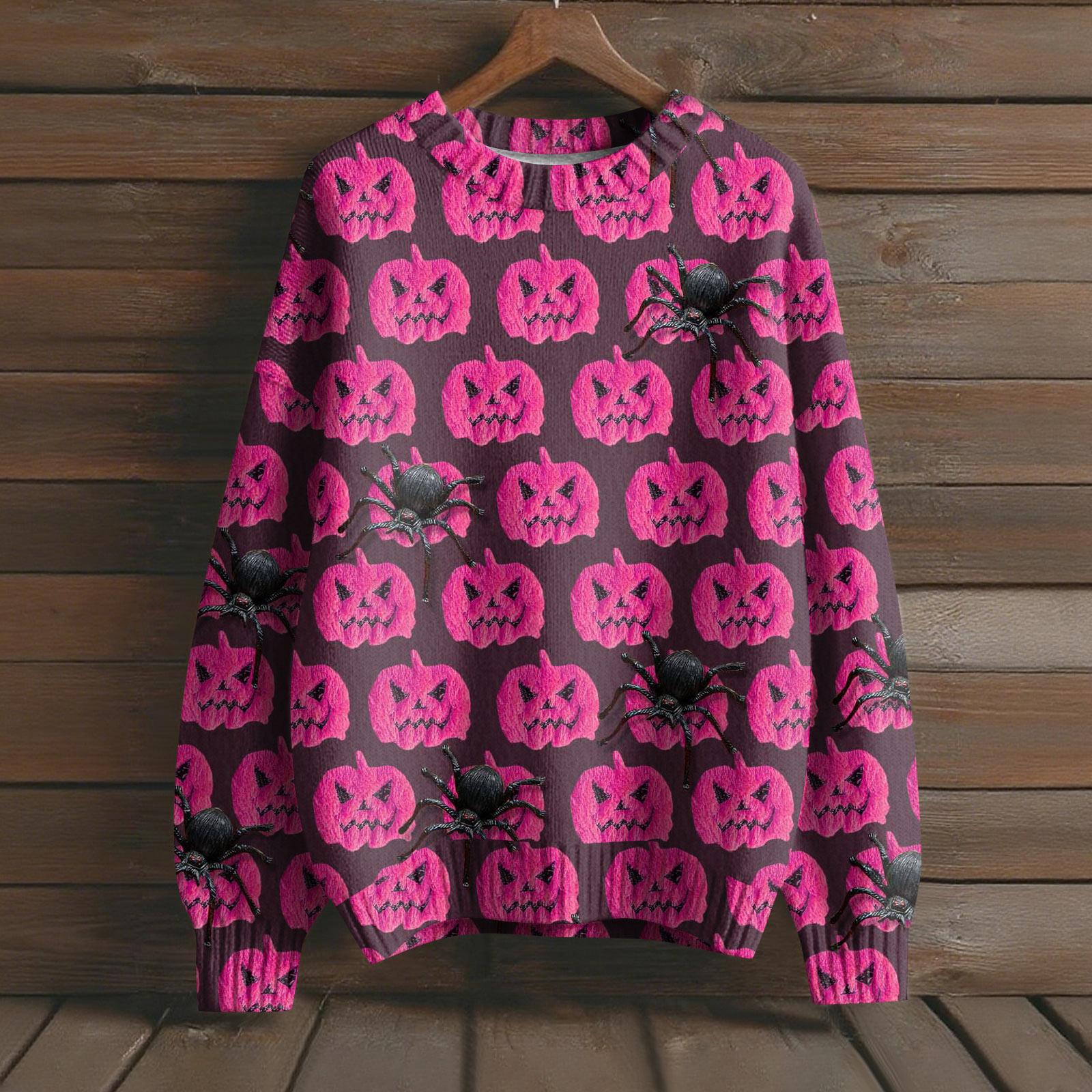 

Мужской пуловер с длинным рукавом, повседневный вязаный свитер оверсайз с принтом на Хэллоуин L