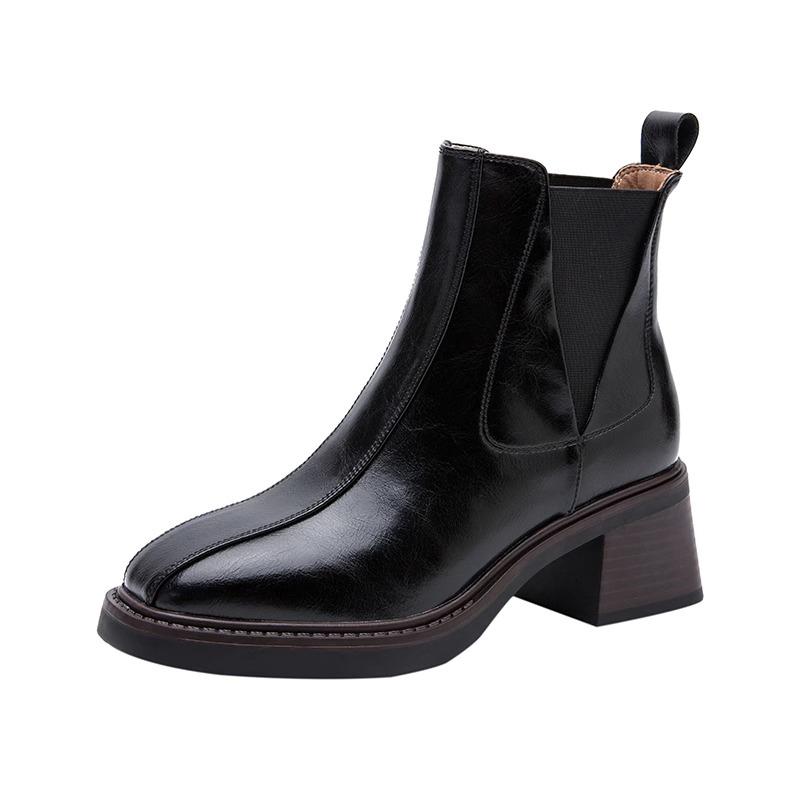 Mid Heels Women Ankle Chelsea Boots Square Toe Shoes Classic Winter Motorcycle Boots New Brand 2024 Walking Goth Zapatos Mujer