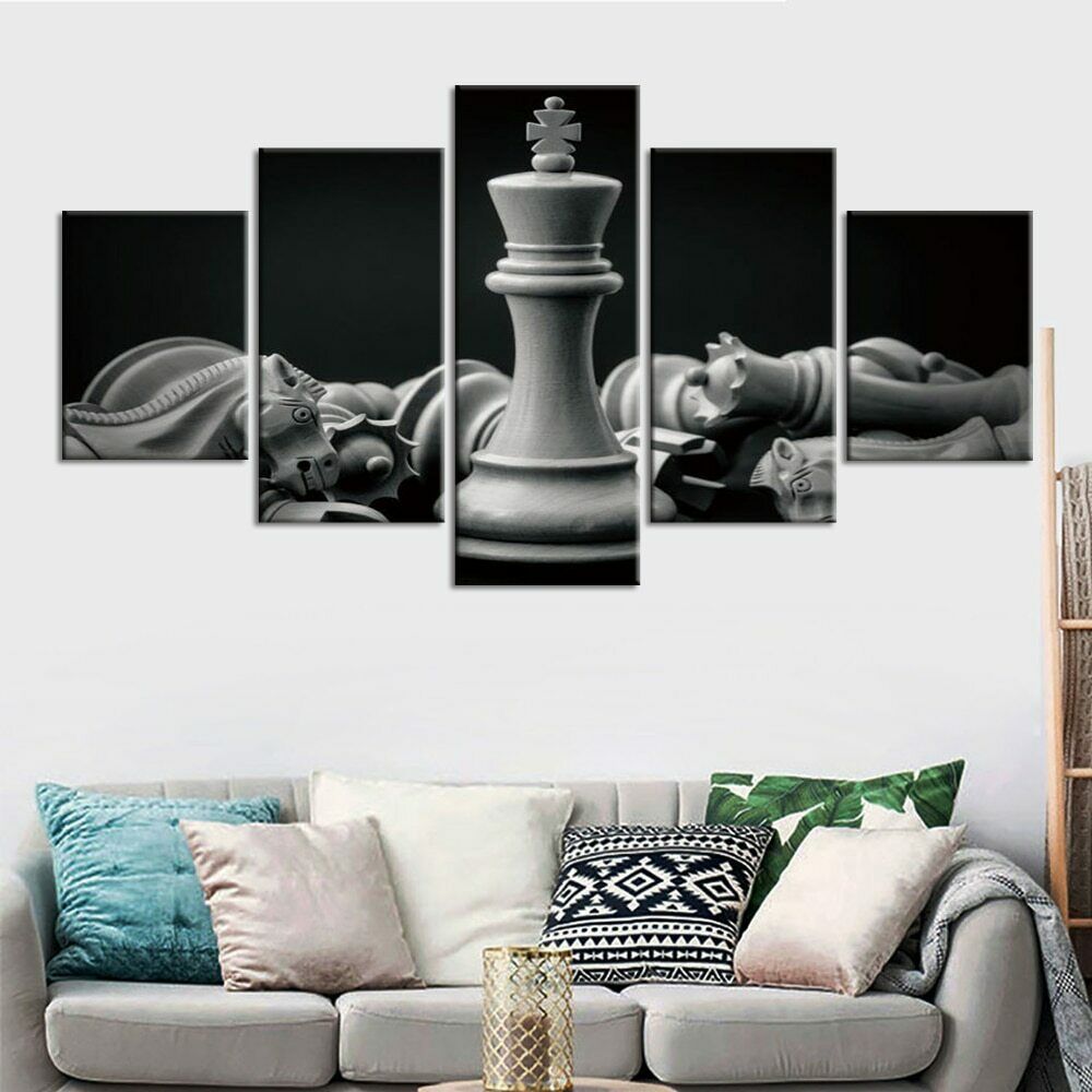 5Pcs Black Grey Chess Board Modern Decor Canvas Wall Art Paintings Home Decor No Framed 5 Pieces Pictures Poster Room Decor