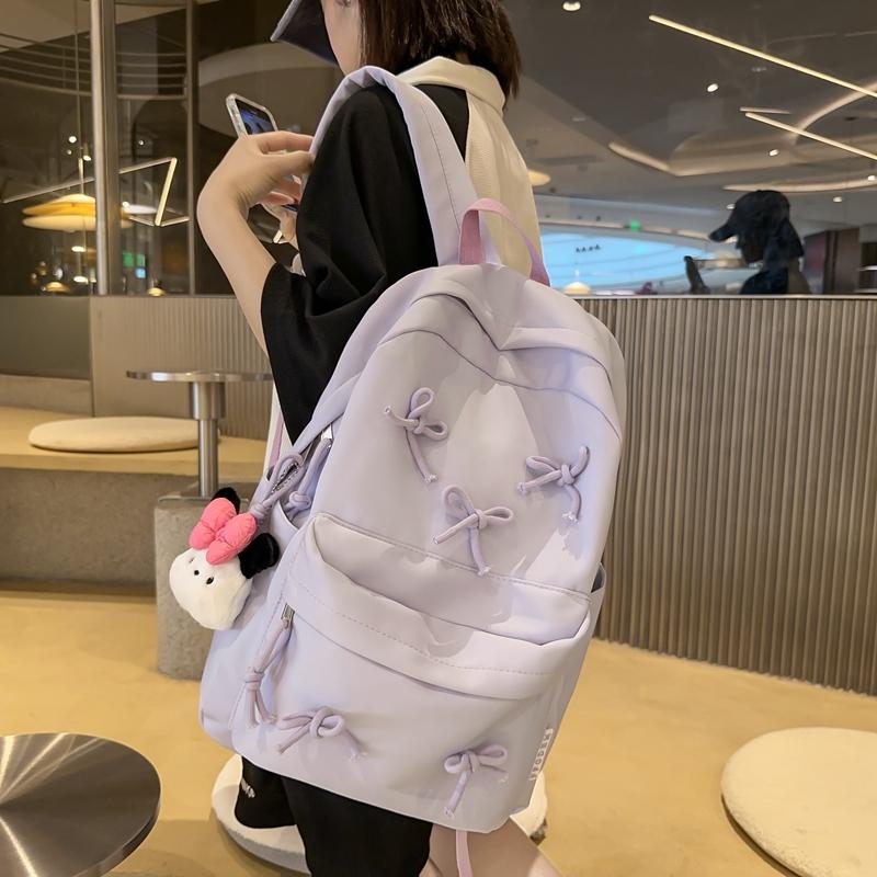 Large Capacity Student Bag Solid Color Women's Bow Backpack for Girls Computer Bag