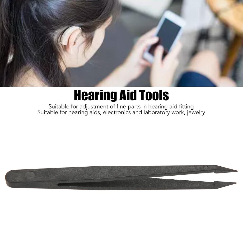10pcs Anti Static Tweezer Plastic Material Glossy Lines Black Hearing Aid Tweezer for Electronics Laboratory Work