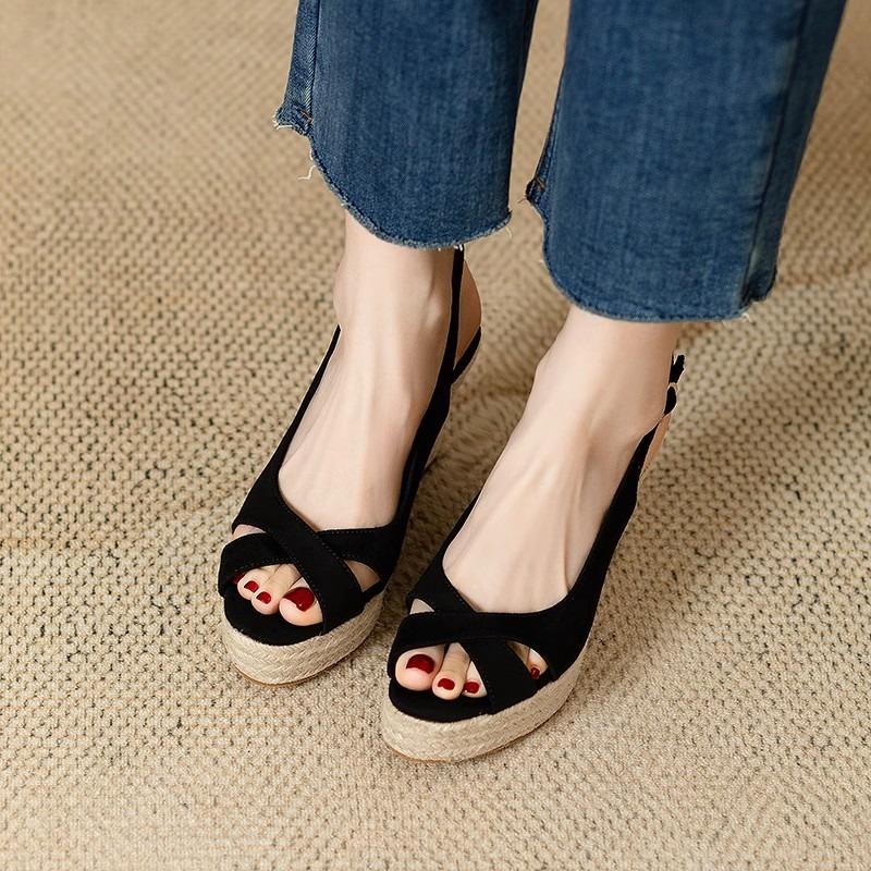 

Fashion 2025 Fashion Women s Back Strap Chunky Platform Sandal Summer Peep Toe High Heel Sandals Woman New Non Slip Wedge Sandal Female 35 чёрный