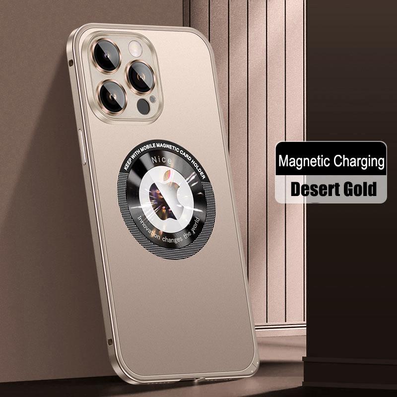 Latest Style Magnetic Wireless Charging Aluminum Metal Case For iPhone 16 15 14 13 12 Pro Max Lens Glass Film Hard PC Back Cover