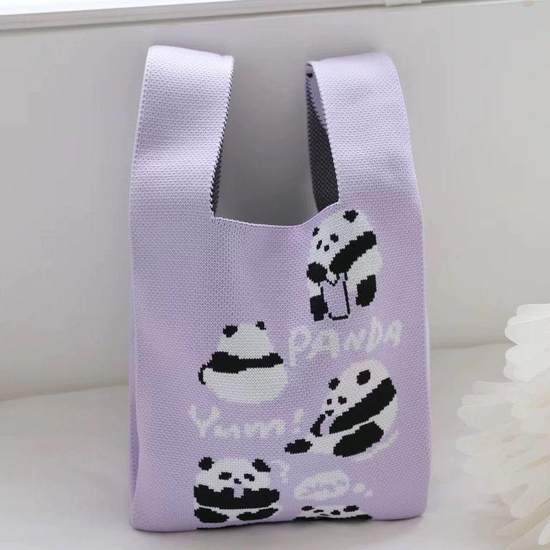 

Around the Wide and Narrow Alley Gift Chengdu Panda Grandpa Knitted Bags Birthday Gift Kids Woven Handbag Five pandas [Purple]]