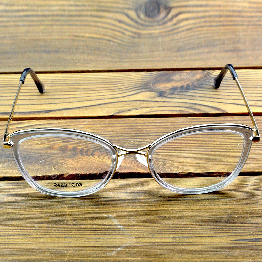 Transparent Cat-Eye Titanium Optical Glasses Frame – Lightweight Metal Eyewear with Elegant Gold Accents for Women