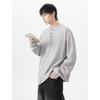 Spring Autumn Solid Color Round Neck Buttons T-shirt Male Long Sleeve Casual Fashion Tee Bottomed Top Men