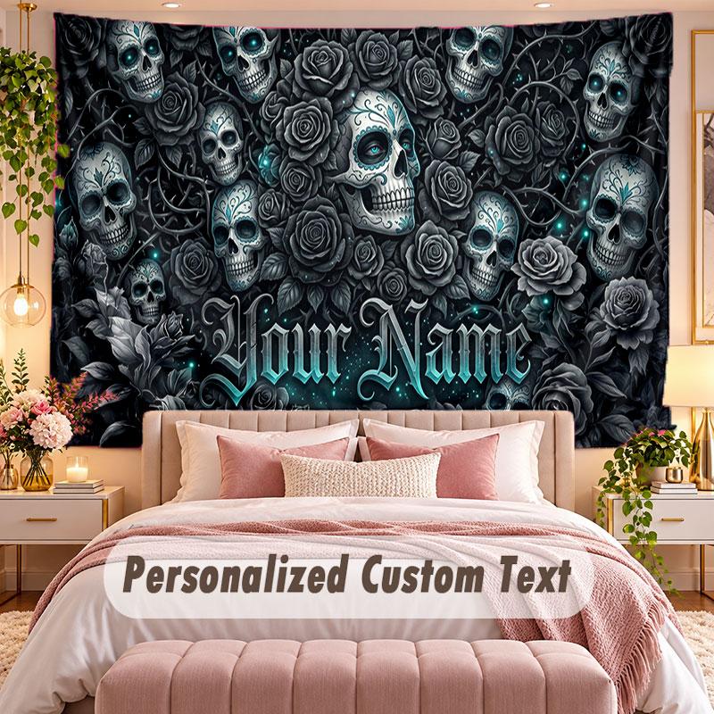 Skull Gothic (397) Theme Wall Tapestry Customized With Name Text Personalized Hanging Tapestry For Bedroom Living Room Decor