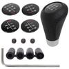 Universal Gear Shift Knob, Black Leather & Chrome, with 5 and 6 Speed Shift Pattern Emblems, Set