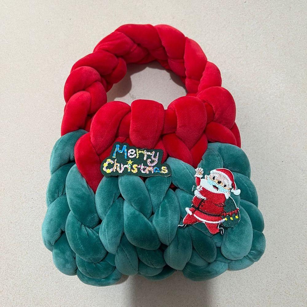 Hand Knitted Christmas Handbag Large Capacity Crochet Tote Bag Knitted Storage Bag Women/Girl