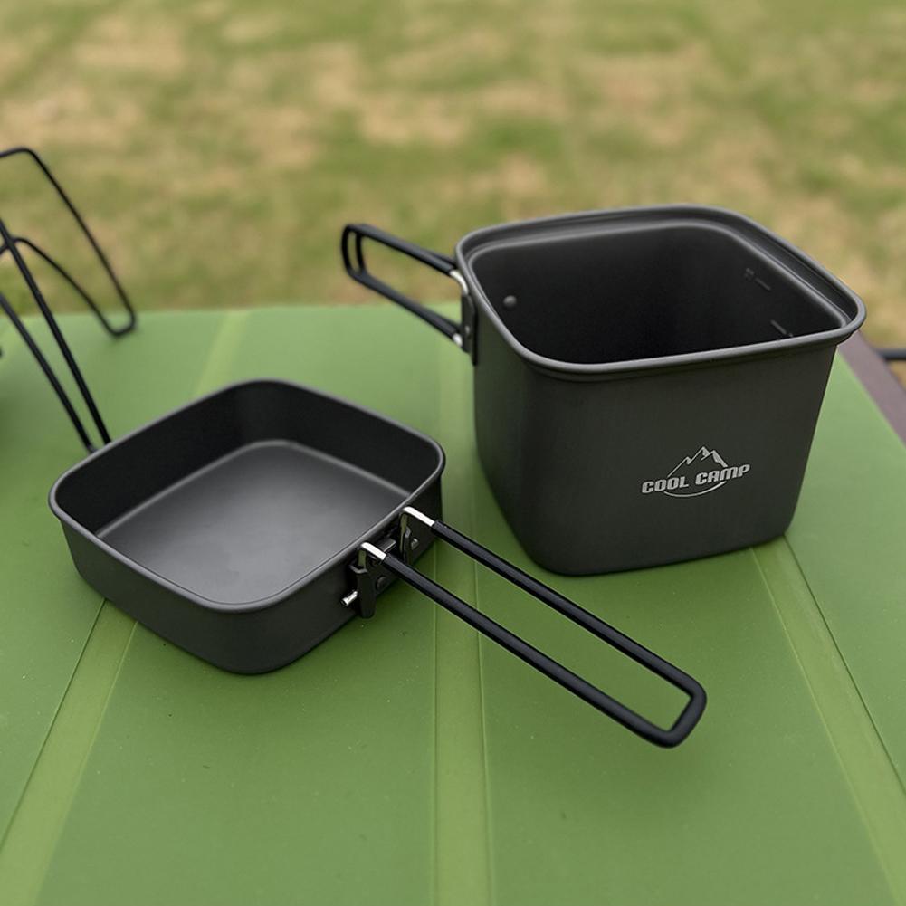 Camping Cookware Mess Kit Barbecue Hiking Included Carry Bag Compact Camp Backpacking Versatile Frying Pan Square Pot and Pan