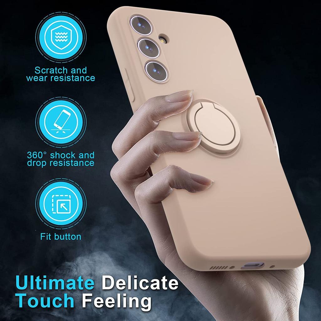 For Samsung Galaxy A35 5G Case Liquid Silicone Kickstand Cover with 2.5D Arc Edge Tempered Glass Film