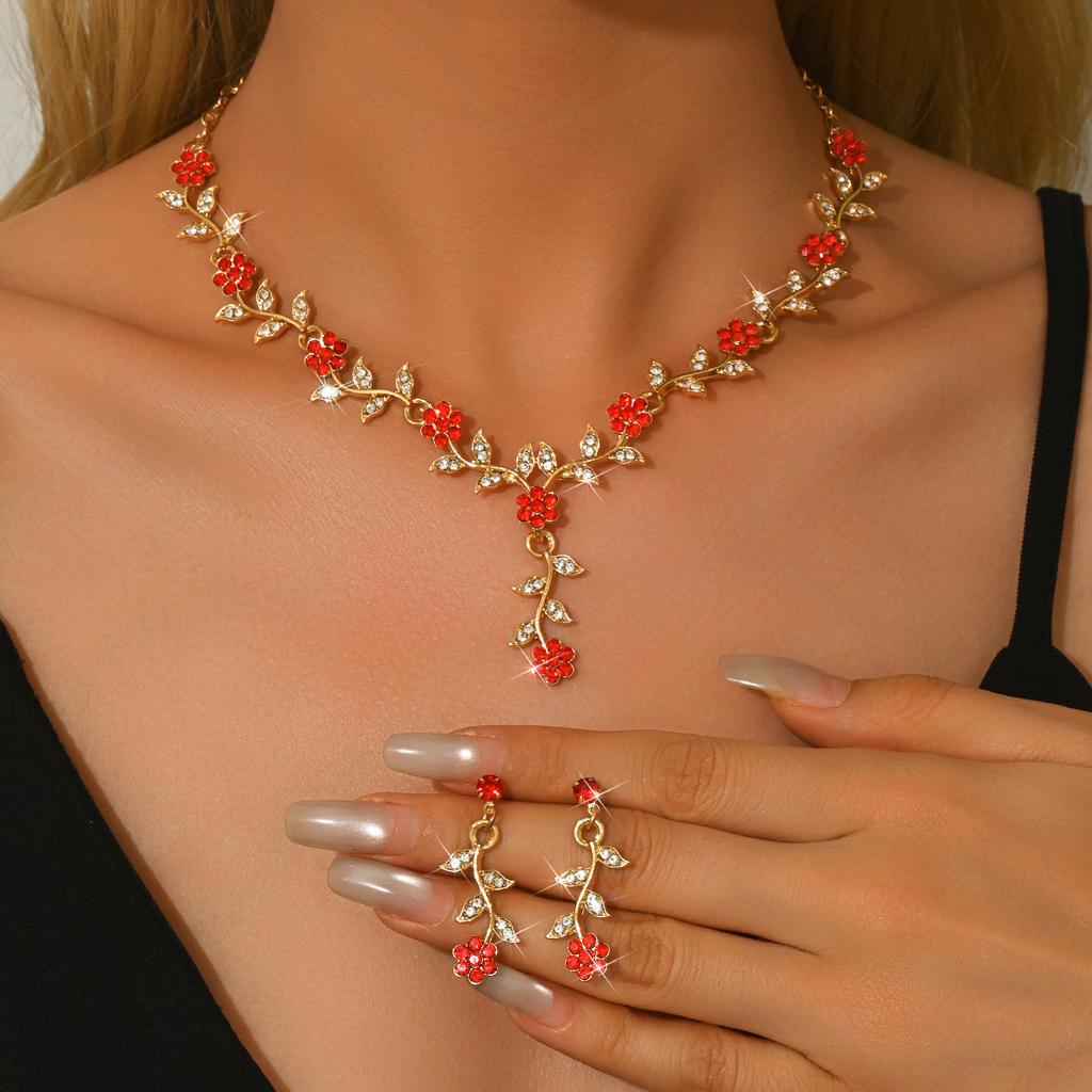 2026 European and American Inlaid Ruby Bridal Jewelry Set Fashionable Versatile Holiday Dating Senior