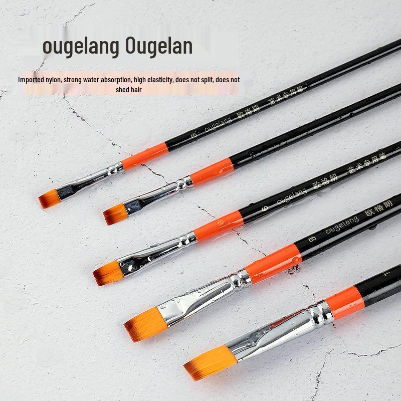 Ougelang Nylon Bristle Flat Head Gouache & Acrylic Brush Set