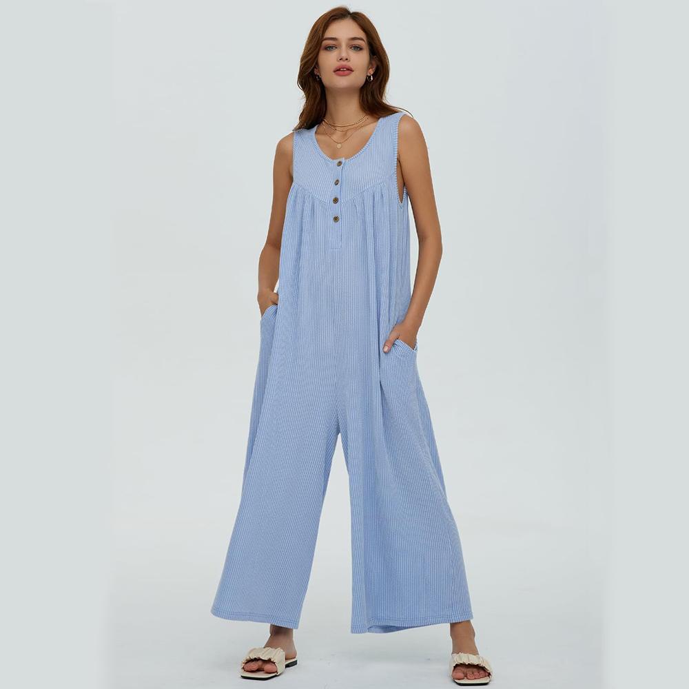 Women's Casual Loose Jumpsuits One Piece Sleeveless Button Down