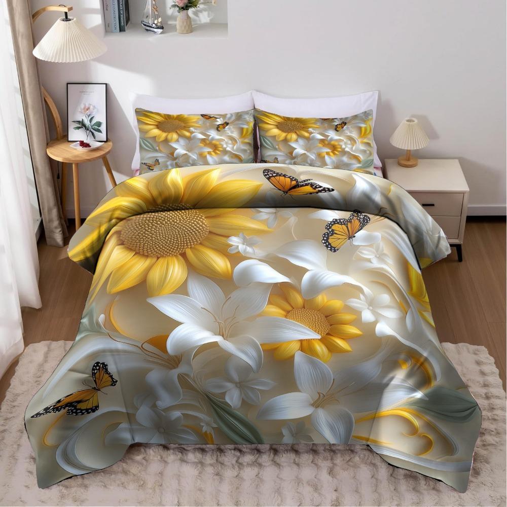 Sunflower Butterfly 3D Print Bedding Set Washable Duvet Cover Duvet Cover King Queen Twin Single Size Bithday Gift Bedroom Decor