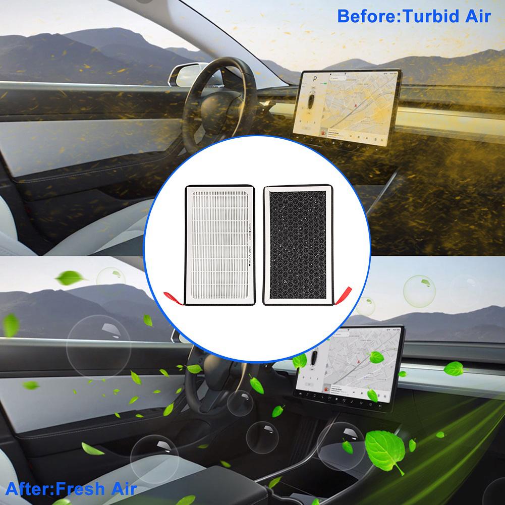 Air Filter HEPA Activated Carbon Air Conditioner Replacement Kit Air Intake Filter Replacement for Tesla Model 3 Y 2017-2023