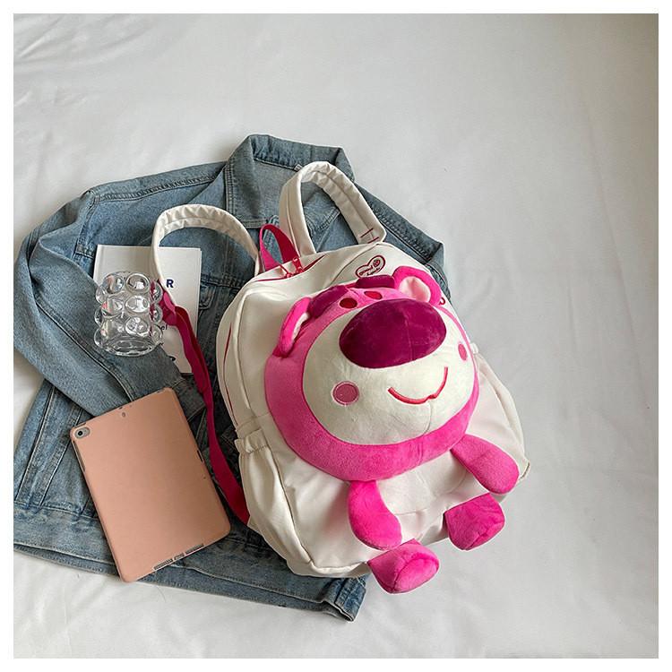 2023 New Canvas Large Capacity Double Shoulder Backpack Cartoon Trendy Cute Pink Girl Bag Tide