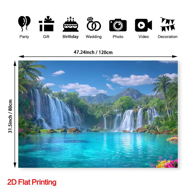 2D Jungle Waterfall Paradise Backdrop for Photography Booth Party Festival Decoration