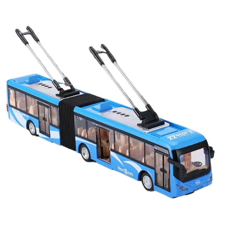 Electric Tourist Toy Traffic Trackless Bus Alloy Passenger Car Model Metal Double Section City Bus Model Sound Light Kids Gifts