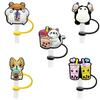 8mm/0.32in Straw Cover Cap Silicone Cute Animals Milk Tea Straw Protector Cover Straw Tip Topper for Stanley 30&40oz Tumbler