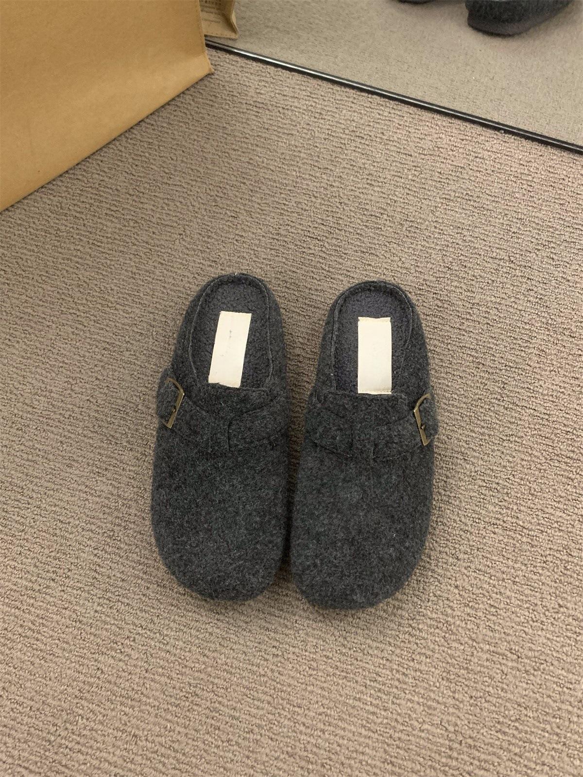 

Flat-bottomed velvet Birkenstocks fluffy slippers shoes season soft-soled one-pedal gray Birkenstocks 40 темно-сірий