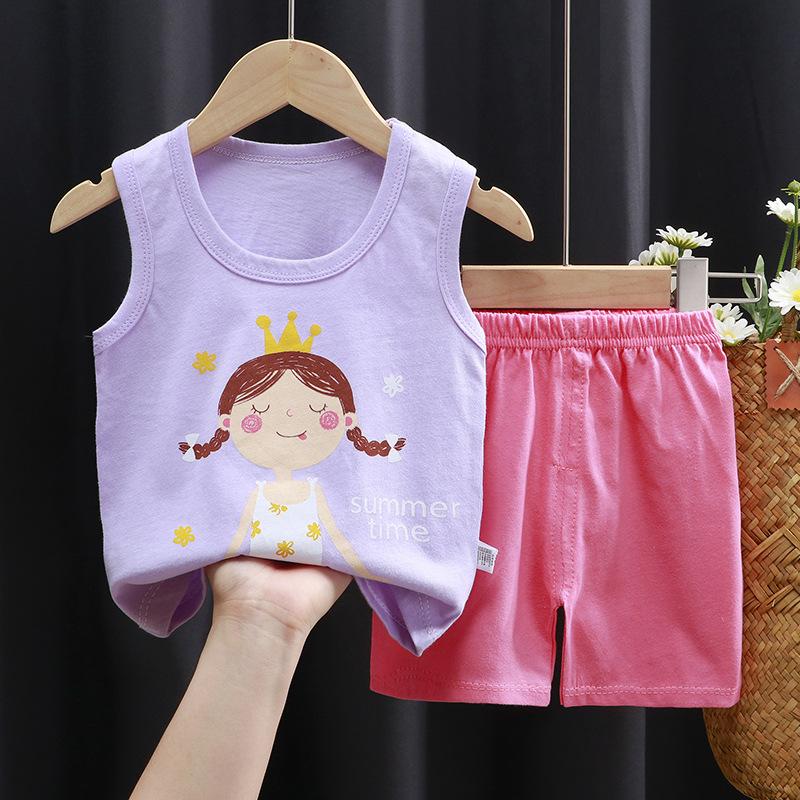 Children's Cotton Pullover Sets - Summer Boys' And Girls' Sleeveless T-shirts And Shorts Sets